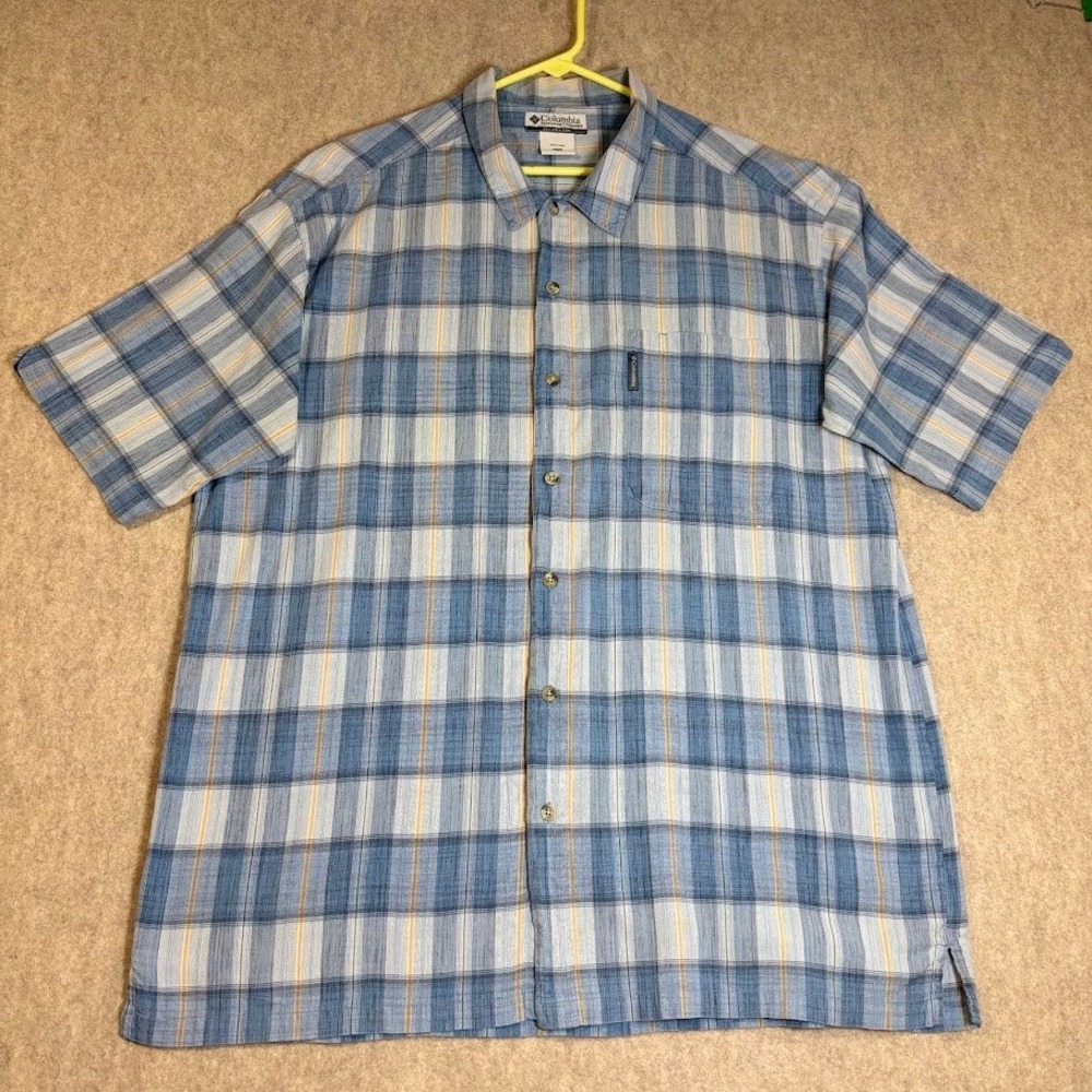 Columbia Shirt Mens XXL Blue Cotton Plaid‎ Short Sleeve Button Up Casual XM7120